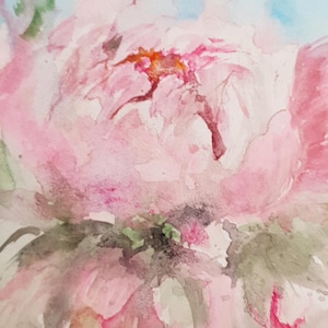 Dipinto di peonia ACEO originale Dipinto botanico di fiori rosa Piccola opera d'arte floreale Regalo per gli amanti dei fiori sotto i 20 dollari
