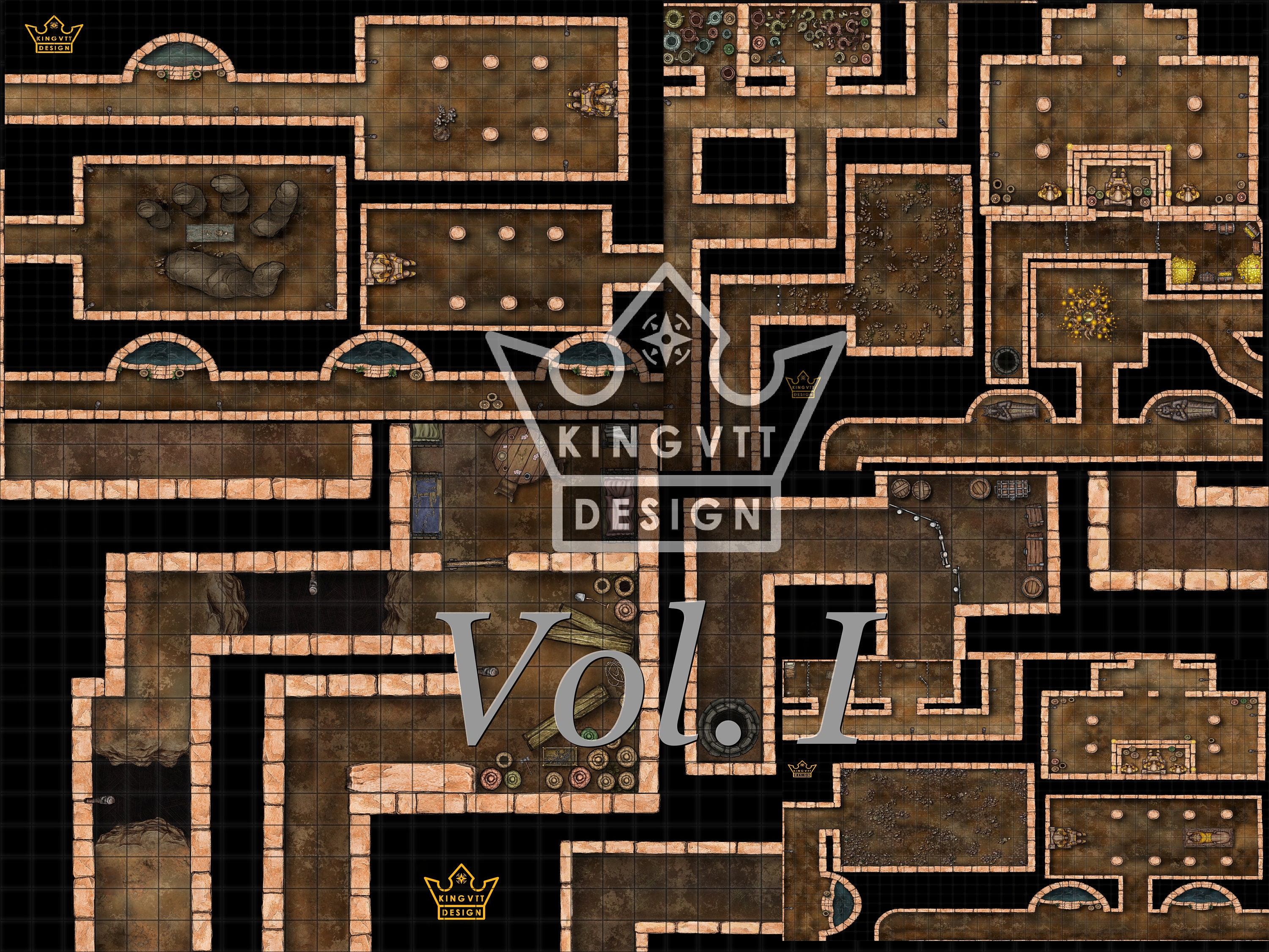 4in1 RPG Tomb Scenario Maps Vol. I| D&D Maps | VTT Maps