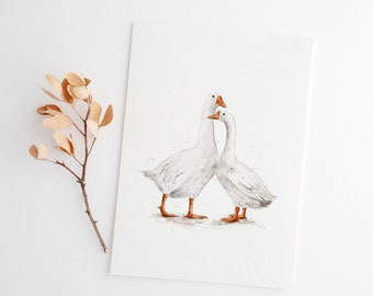 Geese Watercolour Art Print: Farm Animal Illustration, Nursery Decor