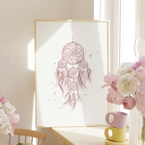 Impresión artística de acuarela de atrapasueños / Arte de pared con ilustración bohemia retro / Póster de decoración minimalista / Sin marco A4 A3 / Arte para guardería de niña