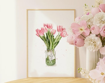 Pink Tulips Watercolour Art Print: Floral Illustration (A4/A3)