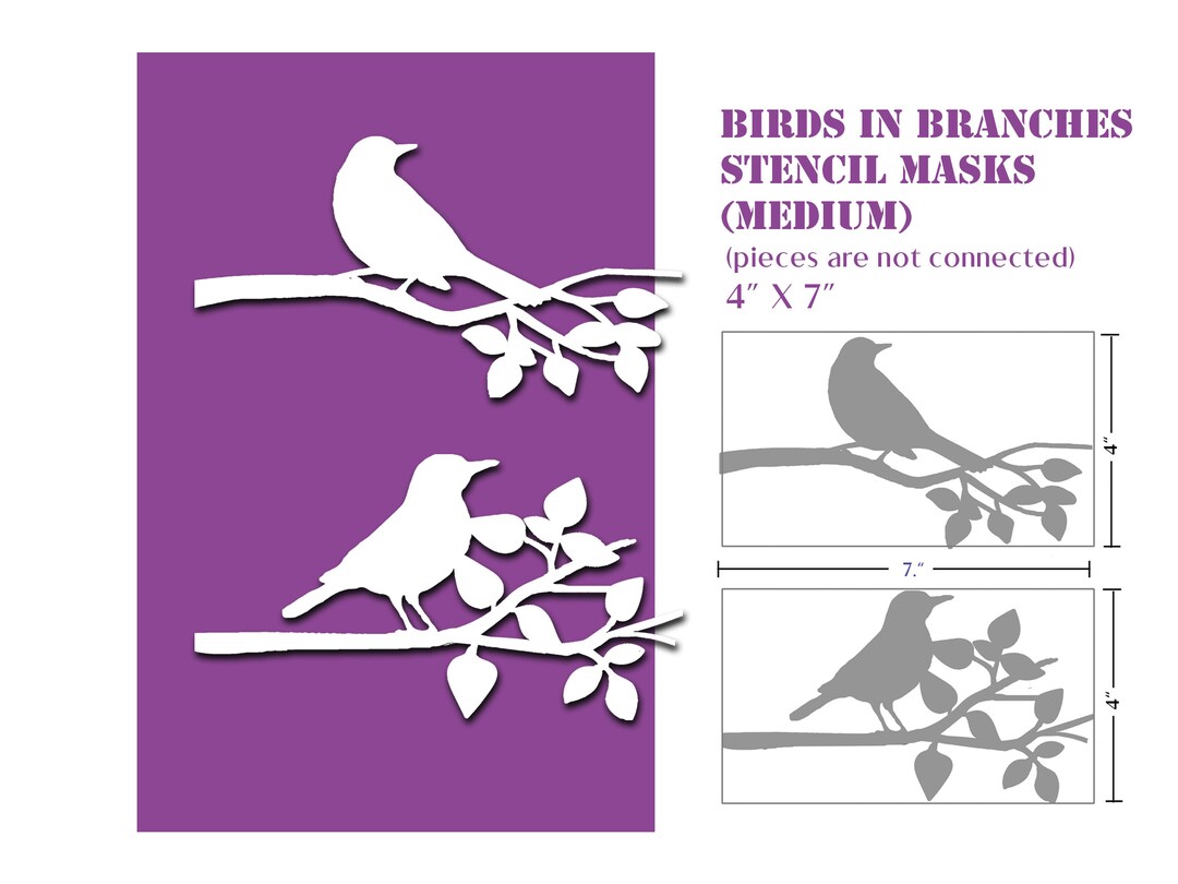 BIRDS in BRANCHES MEDIUM Stencil Mask Set made to Order Etsy