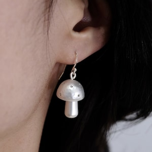 Silver Mushroom Drop Earrings, Boho Mushroom Dangle Earrings, Cottage Core, Charm Huggie Fungus Earrings, Unique Forest Jewelry, Easter Gift