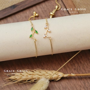 Pulseira delicada de folhas - Joia com galhos de videira dourada para mulheres - Pulseira ajustável minimalista - Presente para madrinhas ou amantes da natureza - Joia da amizade