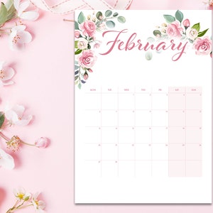 Printable Calendar 2025 Pink & Purple Roses Monthly Calendar - Etsy