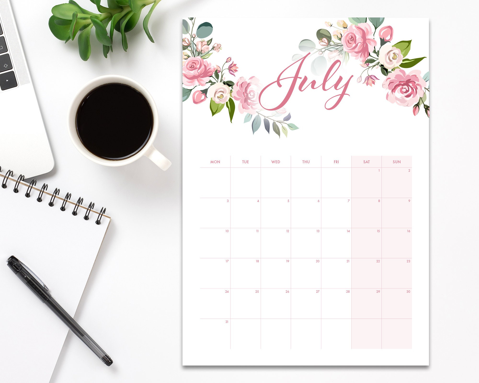 Printable Calendar 2025 Pink & Purple Roses Monthly - Etsy