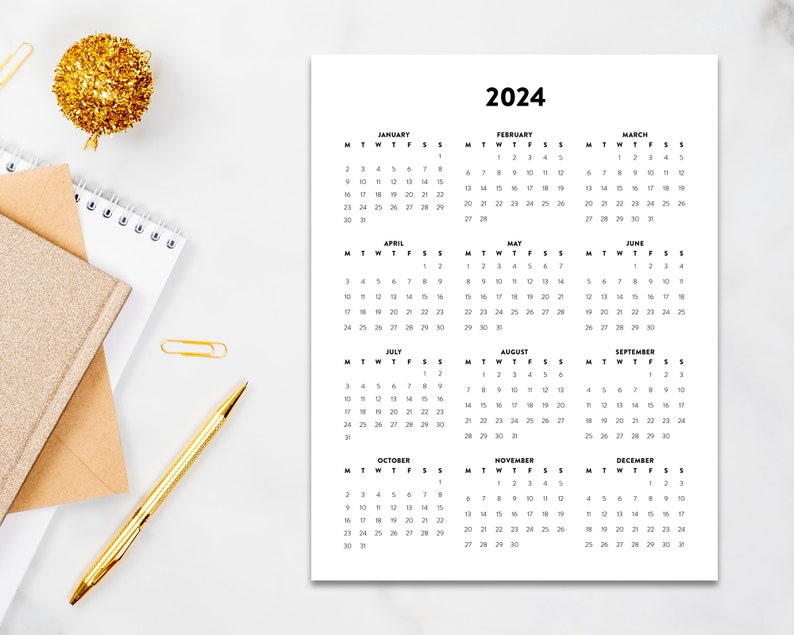 2024 Minimalist Letter Printable Calendar, 2024 Simple Planner, 2024