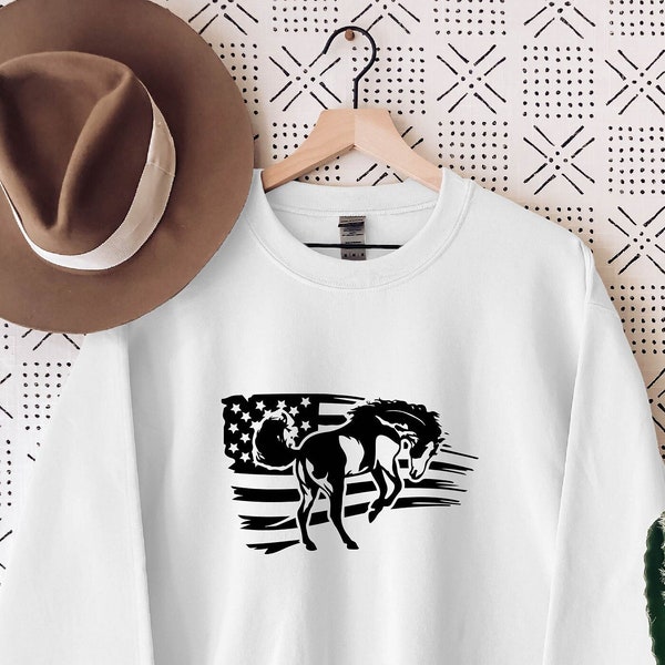 US Flag With Dressage Horse Sweatshirt, Running horse USA flag for Sweatshirt Hoodie, Distressed American Flag Sweater, Animal Lovers Gift