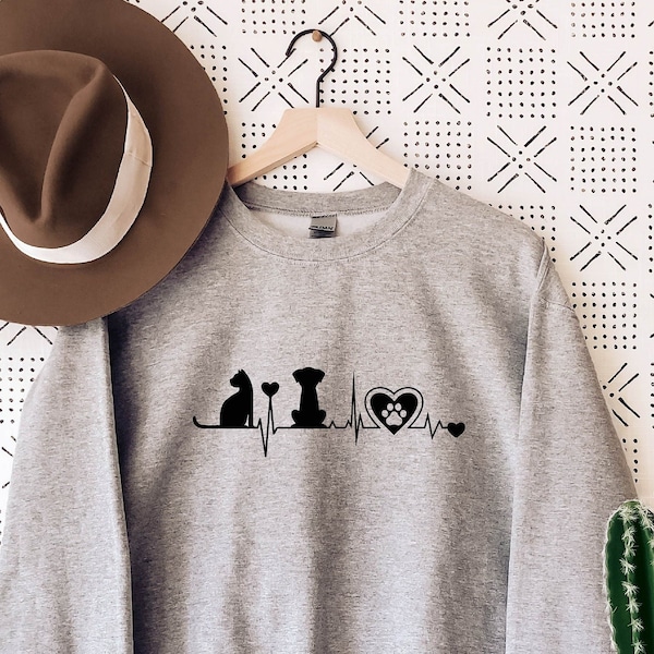 Cat Dog Lover Sweatshirt, Cat Lover Gift, Dog Lover Gift, Dog Lover Crewneck, Cat Dog Pullover Sweatshirt, Animal Lover Sweater, XMas Gift