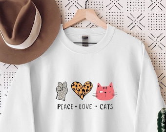 Sudadera Peace Love Cat: Suéter navideño para amantes de los gatos