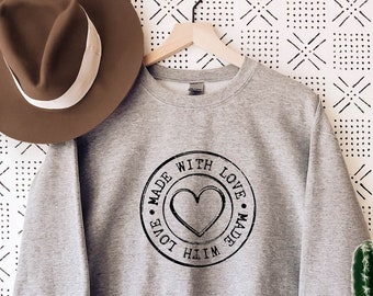 Made With Love Sweatshirt, Valentines Day Sweater For Mom, Heart Sweatshirt, Cute Valentine Sweater, Cute Valentine Gift, Baby Announcement