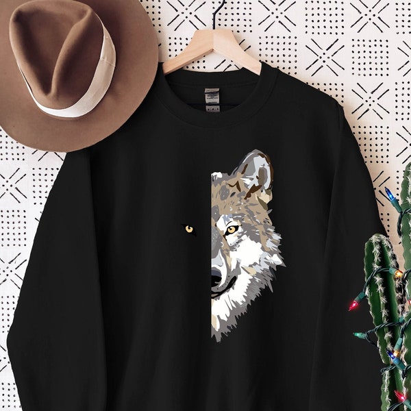 Wolf Sweatshirt, Wolf Figure Sweatshirt Hoodies, Galaxy, Grey Wolf, Hunting Ground, Gift for Wolves Lover,A Wolf Story,Birthday Present Gift