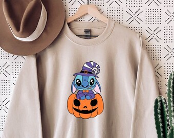 Stitch Halloween Disney Sweatshirt, Stitch Pumpkin Disney Halloween Gifts, Halloween Sweatshirt, Disneyworld Halloween Sweatshirt& Hoodie