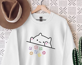 Sudadera con diseño de gato blanco y dados de D&D - Regalo para amantes de los gatos