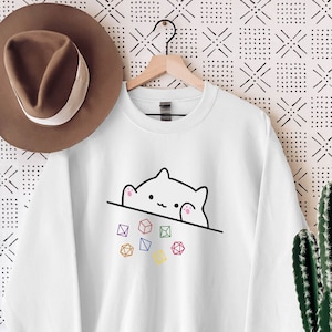 Witte kat D&D Dice-sweater - cadeau kattenliefhebber