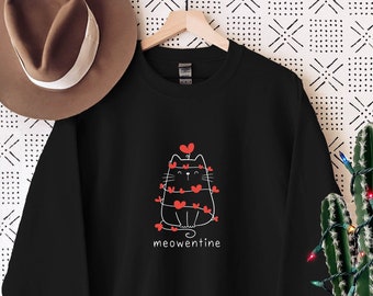 Happy Meowentines Sweatshirt, Funny Valentines Sweatshirt For Cat Lovers, Happy Valentine Gift, Valentines Cat Sweater Meowentine Sweatshirt