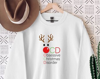 Sudadera con el tema del trastorno obsesivo-compulsivo navideño, suéter divertido para personas con TOC, suéter navideño, regalo divertido para personas con TOC, suéter navideño familiar, regalo de Navidad.