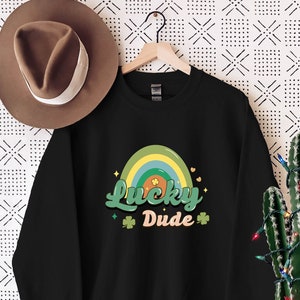 Vintage Lucky Dude Rainbow St. Patrick&#39;s Day Sweatshirt, Retro St. Pattys Day Sweatshirt, Shamrock Green Day Sweater, St Patty&#39;s Day Hoodie
