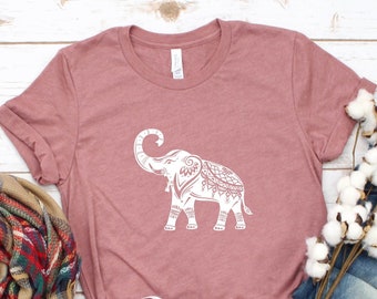 Camiseta de elefante adorable, camiseta de elefante mandala, camiseta de elefante floral, camiseta para amantes de la naturaleza, camiseta para amantes de los animales, amante de los elefantes, regalo para ella