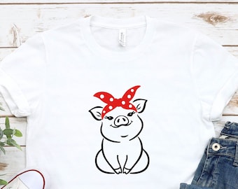Camiseta de cerdito adorable con pañuelo, camiseta divertida de cerdos, regalo para amantes de los cerdos, camiseta para amantes de los animales, camiseta para dueños de cerdos, camiseta de animales adorables, regalo para dueños de cerdos.