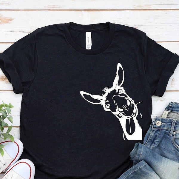 Linda camisa de burro divertido, camiseta de animal, camisa divertida de animal de granja, camisa de regalo divertida, cara de burro de cabeza de asomado, regalo para camisa amante de los animales