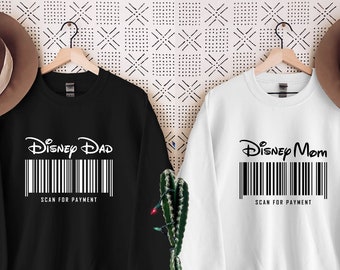 Sudadera y sudadera con capucha Disney Dad Disney Mom Scan For Payment, viaje familiar Disney, vacaciones familiares Disney, suéter Mickey Disney, Disney divertido