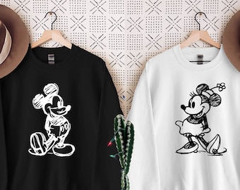 Vintage Mickey Minnie Sweatshirt, Mickey Sketch, Minnie Sketch, Vintage Mickey Minnie, Disney Family Vacation, Disney Kids Disneyworld Gift