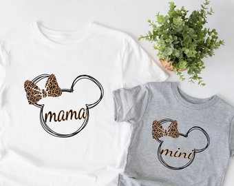 Leopard Mom Daughter Shirt, Disney Mama Mouse & Mini Mouse Matching Shirt, Family Matching Mother's Day Shirt,Mommy and Me Disney Trip Shirt