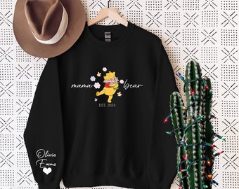 Sweat-shirt maman ourson Winnie l'ourson personnalisé : pochette personnalisée avec prénom enfant