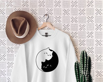 Sudadera Yin Yang con gato: Sudadera para parejas amantes de los gatos.