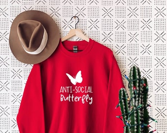 Anti-Social Butterfly Sweatshirt, Gift For Butterfly Lovers, Lovely Sweat, Cute Butterfly Sweatshirt, Mother's Day Gift, Animation Sweater