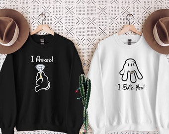 Ho chiesto e ho detto di sì, felpa coordinata con Topolino e Minnie, idea regalo per San Valentino per i fan Disney, regalo di nozze, felpa per fidanzamento