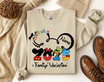 2025 Custom Name Disney Family Vacation Sweatshirt, Disney Family Matching Gift,Personalized Disney Trip, Disneyworld Matching Mickey Minnie