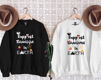 Sudadera "La abuela y el abuelo más felices del mundo", regalo de Disney para abuelos, suéter de regalo de Navidad, idea de regalo para los abuelos de Disney, vacaciones mágicas.