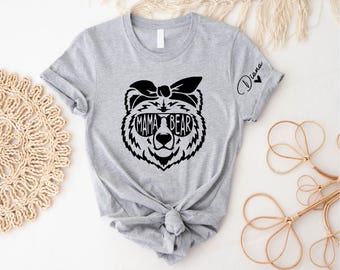 Mama Bear with Kids name On Sleeve Custom Shirt, Mothers Day Gift, Mama Bear With Bandana Shirt,Gift For Mom,Baby Shower Gifts,Mom To Be tee