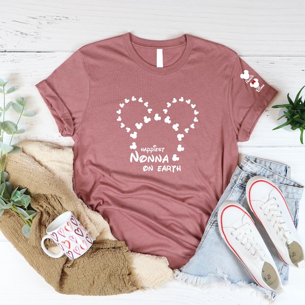 Personalize Disney Happiest Nonna On Earth Custom Nonna Mom Personalized Kids Name on Sleeve Shirt, Mother's Day Gift, Custom Matching Shirt