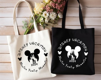 Vacances Disney 2025 Sac fourre-tout personnalisable en toile pour souvenirs de famille de l'année, cadeau de vacances en famille personnalisé Disney pour maman, cadeau de fête des mères