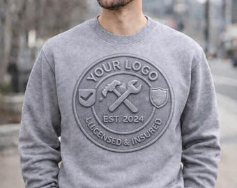 Sudadera de cuello redondo con impresión 3D personalizada, sudadera con logotipo en relieve personalizado, camiseta abullonada Comfort Colors® con logotipo personalizable