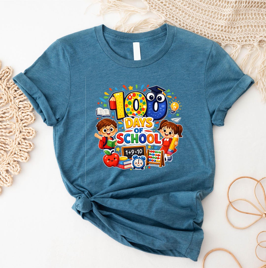 100 Days of School Shirt With Cute Kids and School Icons Fun Classroom ...