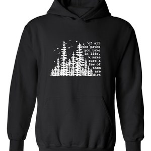 a black hoodie with white trees on it
