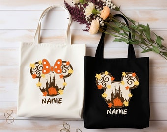 Custom Mickey And Minnie Halloween Tote Bag, Personalized Disney Kids Shopping Candy Bag, Halloween Tote bag, Disney Custom Name Tote Bags