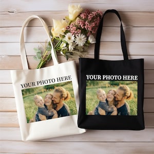 Your Photo Here Custom Photo Bag, Custom Photo Gift For Family Matching Tote Bag, Gift for Mom Custom Tote Bags, Promotional Tote Bag Image
