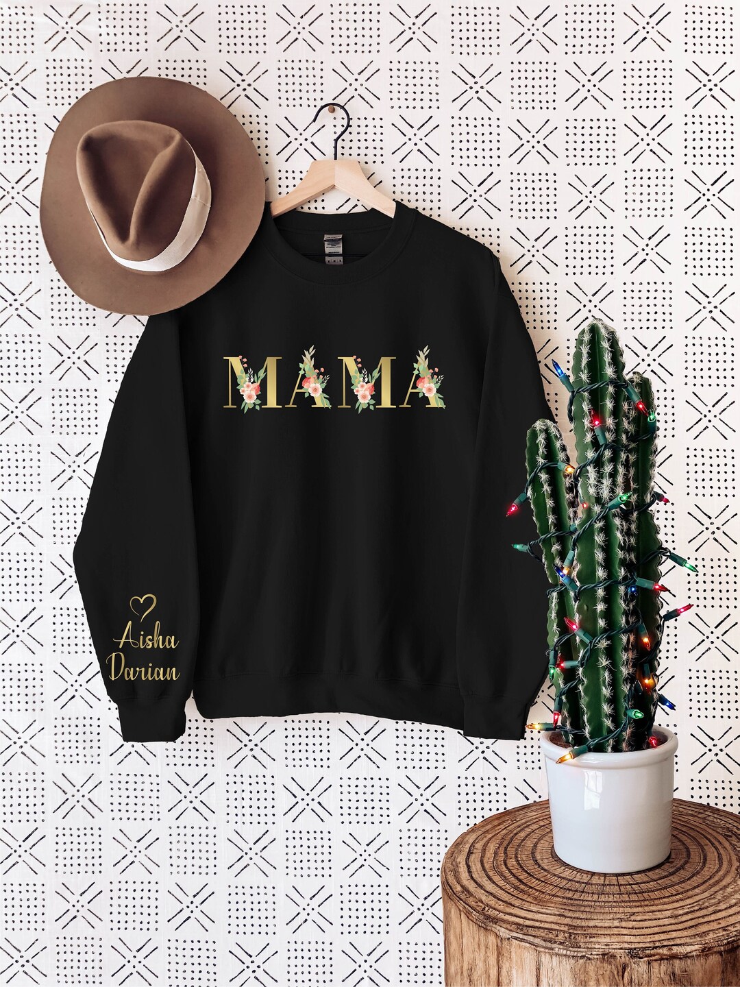 Mama Wildflowers Custom Mama on Sleeve With Kids Name Sweatshirt