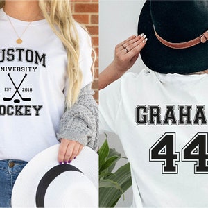 Custom University Hockey Est Custom Year Shirt, Personalized Hockey Shirt, Custom Hockey Shirt, Game Day Shirt, Hockey Mom Hockey Lover Gift