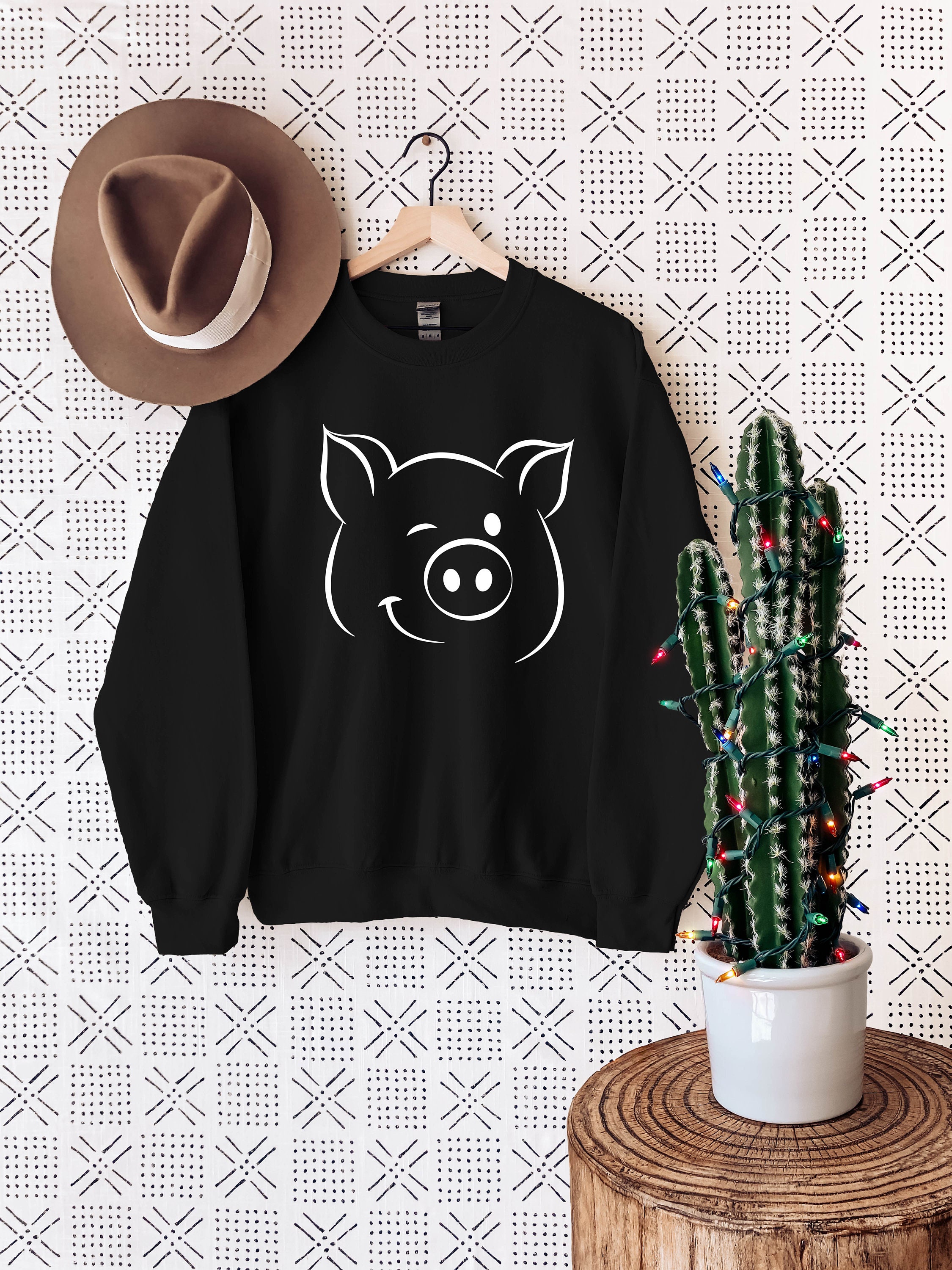 Süßes Schweine-Sweatshirt Für Damen, Rundhalsaus Produktbild-Vorschau 2