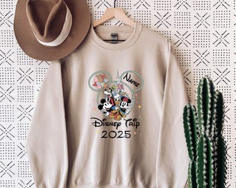 2025 Custom Name Disney Trip Sweatshirt, Disney Vacation Family Matching Gift, Personalized Disney Trip, Disneyworld Matching Mickey Minnie
