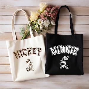 Disney Vintage Mickey Minnie Canvas Tote Bags, Tote Bag Disneyland Gift, Disney Trip Bag Disney Vacation Tote Bag and Shirt Graphic Matching