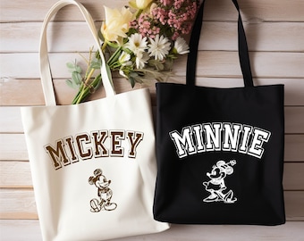 Borsa tote in tela vintage Disney Mickey Minnie, borsa tote regalo Disneyland, borsa da viaggio Disney, borsa tote per le vacanze Disney e grafica coordinata per maglietta
