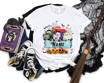 Camiseta de Halloween con nombre personalizado de Rayo McQueen, camiseta espeluznante de Halloween de Cars Pixar, camiseta de miedo de Cars de Disney, camisetas espeluznantes de McQueen y sus amigos