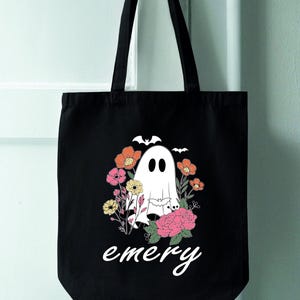 Custom Spooky Tote Bag, Halloween Ghosts Bag, Trick or Treat Shopping Bag, Halloween Tote bag, Custom Name Tote Bag, Halloween Candy Bag